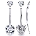 Oufksiyy Long and Extra Long Bar Belly Button Ring Internal Thread Hypoallergenic Surgical Stainless Steel 14mm 16mm 14 Gauge Navel Rings Cubic Zirconia Buuton Body Piercing Jewelry for Women Men