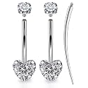 Oufksiyy Long and Extra Long Bar Belly Button Ring Internal Thread Hypoallergenic Surgical Stainless Steel 14mm 16mm 14 Gauge Navel Rings Cubic Zirconia Buuton Body Piercing Jewelry for Women Men