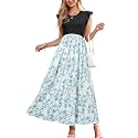 OUGES Women's Ruffle Sleeve Patchwork Maternity Maxi Dress with Pockets