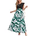OUGES Women's Ruffle Sleeve Patchwork Maternity Maxi Dress with Pockets