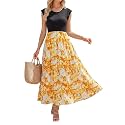 OUGES Women's Ruffle Sleeve Patchwork Maternity Maxi Dress with Pockets