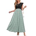 OUGES Women's Ruffle Sleeve Patchwork Maternity Maxi Dress with Pockets