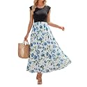 OUGES Women's Ruffle Sleeve Patchwork Maternity Maxi Dress with Pockets