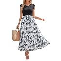 OUGES Women's Ruffle Sleeve Patchwork Maternity Maxi Dress with Pockets