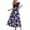 OUGES Women's Ruffle Sleeve Patchwork Maternity Maxi Dress with Pockets