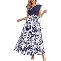 OUGES Women's Ruffle Sleeve Patchwork Maternity Maxi Dress with Pockets