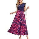 OUGES Women's Ruffle Sleeve Patchwork Maternity Maxi Dress with Pockets