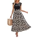 OUGES Women's Ruffle Sleeve Patchwork Maternity Maxi Dress with Pockets