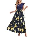 OUGES Women's Ruffle Sleeve Patchwork Maternity Maxi Dress with Pockets
