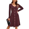 OUGES Women39s V Neck Button Down Skater
