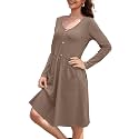 OUGES Women39s V Neck Button Down Skater
