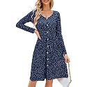 OUGES Women39s V Neck Button Down Skater