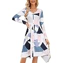 OUGES Women39s V Neck Button Down Skater