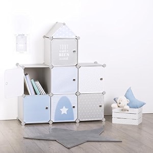 oumffy plastic baby wardrobe collapsible storage rack multipurpose shelve closest organizer for kids and living room bedroom 7-door blue