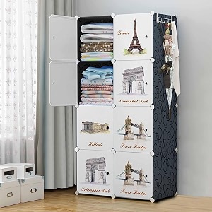 oumffy plastic baby wardrobe collapsible storage rack multipurpose shelve closest organizer for kids and living room bedroom 8-door black