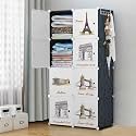 Oumffy Plastic Baby Wardrobe Collapsible Storage Rack Multipurpose Shelve Closest Organizer for Kids and Living Room Bedroom (8-Door, Black)