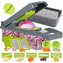 Ourokhome Chopper Vegetable Cutter, 14 in 1 Professional Mandolin Slicer for Kitchen, Food Dicer Zucchini Spiralizer for Potato, Tomato, Veggie, Onion with 10 blades and Strainer Basket (Grey)