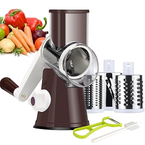 ourokhome rotary cheese grater hand crank kitchen shredder speed mandolin slicer nut grinder with handle and drum blades for cheese vegetable walnuts chocolate potato carrot3 blades coffee