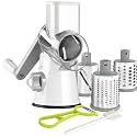Ourokhome Rotary Cheese Grater Hand Crank, Kitchen Shredder Speed Mandolin Slicer Nuts Grinder with Handle and Drum Blades for Cheese, Vegetable, Walnuts, Chocolate, Potato, Carrot, 3 Blades, White