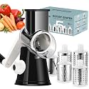 Ourokhome Rotary Cheese Grater Hand Crank, Kitchen Shredder Speed Mandolin Slicer Ice Shaver with Handle and Drum Blades for Cheese, Vegetable, Nuts, Chocolate, Potato, Carrot, 5 Blades, Black