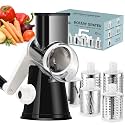 Ourokhome Rotary Cheese Grater Hand Crank, Kitchen Shredder Speed Mandolin Slicer Ice Shaver with Handle and Drum Blades for Cheese, Vegetable, Nuts, Chocolate, Potato, Carrot, 5 Blades, White