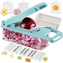 Ourokhome Vegetable Dicer Mandolin Slicer- 7 Blades Handy Onion Chopper Shredder with Egg Separator and Colander Strainer for Kitchen Multiple Use(Blue)