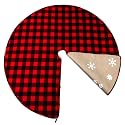 OurWarm 48 Inch Christmas Tree Skirt Red and Black Buffalo Plaid Christmas Tree Skirt, Double Sided Burlap Tree Skirt Snowflake Xmas Tree Skirt for Holiday Rustic Vintage Christmas