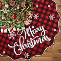OurWarm 72 Inch Christmas Tree Skirt, Buffalo Plaid Tree Skirt for 7.5 ft Tree to 12ft Tree, Double Sided Burlap Tree Skirt Snowflake Xmas Tree Skirts for Winter Rustic Boho Farmhouse Tree Decor