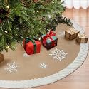 OurWarm Christmas Tree Skirt 60 inches, Burlap Tree Skirt for 7.5 ft Tree to 9 ft Tree, Large Snowflake Tree Skirt with Faux Fur, Xmas Tree Skirts for Winter Indoor Holiday Christmas Tree Decor