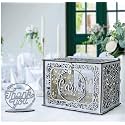 OurWarm Silver Wedding Card Box with Lock &amp; String Lights for Party Decor