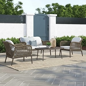 loccus 4-piece patio set  comfortable rope sofa amp coffee table conversation set for backyard garden balcony porch black amp off-white