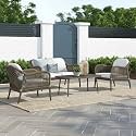 LOCCUS 4-Piece Patio Set – Comfortable Rope Sofa &amp; Coffee Table Conversation Set for Backyard, Garden, Balcony, Porch (Black &amp; Off-White)