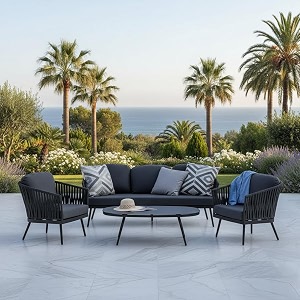 loccus outdoor 5 seater rope patio furniture sofa set with center table for balcony terrace garden and backyard poolside all-weather rope conversation set grey