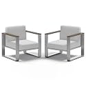 2 Pieces Outdoor Aluminum Armchair, Modern Patio Patio Furniture with Wide Seat and Thick Cushions, All-Weather Oversized Couch for Deck, Porch