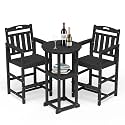 Outdoor Bistro Bar Set, Patio High Top Table and Bar Height Tall Adirondack Chairs Set of 2, All-Weather HDPE Round Pub Furniture for Outside Balcony Backyard Pool Deck | 3-Pieces, Black