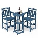 Outdoor Bistro Bar Set, Patio High Top Table and Bar Height Tall Adirondack Chairs Set of 2, All-Weather HDPE Round Pub Furniture for Outside Balcony Backyard Pool Deck | 3-Pieces, Navy Blue