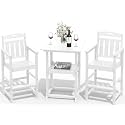 Outdoor Bistro Bar Set, Patio High Top Table and Bar Height Tall Adirondack Chairs Set of 2, All-Weather HDPE Square Pub Furniture for Outside Balcony Backyard Pool Deck | 3-Pieces, White