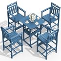 Outdoor Bistro Bar Set, Patio High Top Table and Bar Height Tall Adirondack Chairs Set of 4, All-Weather HDPE Square Pub Furniture for Outside Balcony Backyard Pool Deck | 5-Pieces, Navyblue
