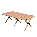 Outdoor Camping Picnic Wood Desk Folding Egg Roll Table Walnut Portable Foldable Self-Driving Tour Table(Wood Color,122 * 60 * 43cm)