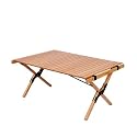 Outdoor Camping Picnic Wood Desk Folding Egg Roll Table Walnut Portable Foldable Self-Driving Tour Table(Wood Color,90 * 60 * 43cm)
