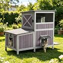 Outdoor Cat House Weatherproof,2-Story Large Cat Shelter with Multiple Doors,Liftable Roof&Pull-Out Floor,Easy Assembly Warm Stray Cat House for Cats