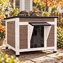 Outdoor Cat House Weatherproof Heated, 6-Side Insulated Cat Shelter, Brown