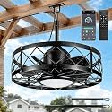 Outdoor Ceiling Fans with Light,Waterproof Caged Gazebo Fan Lamp,Black 20"
