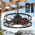 Outdoor Ceiling Fans with Light,Waterproof Gazebo Fan Lamp,Black Gold 20"