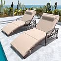 Outdoor Chaise Lounge Set of 4 Outdoor Wicker Rattan Patio Chairs Recliners with 5-Position Backrest & Thickened Cushions & Wheels for Backyard Pool Beach