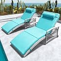 Outdoor Chaise Lounge Set of 6 Outdoor Wicker Rattan Patio Chairs Recliners with 5-Position Backrest & Thickened Cushions & Wheels for Backyard Pool Beach