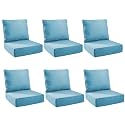 Outdoor Cushion for Patio Furniture - 6" Thick Patio Chair Cushions with Water Resistant &amp; Removable Cover, 28D High Density Sponge, 22x24 Outdoor Seat Cushions for Chair/Sofa| Light Blue | 6-Pack |