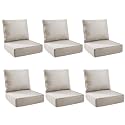 Outdoor Cushion for Patio Furniture - 6" Thick Outdoor Chair Cushions with Water Resistant &amp; Removable Cover, 28D High Density Sponge, 22x24 Outdoor Seat Cushions for Chair/Sofa| Beige | 6-Pack |