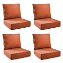 Outdoor Cushion for Patio Furniture - 6" Thick Outdoor Chair Cushions with Water Resistant &amp; Removable Cover, 28D High Density Sponge, 22x24 Outdoor Seat Cushions for Chair/Sofa| Orange | 4-Pack |