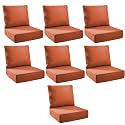 Outdoor Cushion Set for Patio Furniture, UV Resistant, Water Resistant - 6 Inch Thick Foam Garden Cushions – 22x24 Inch Patio Seat Covers for Chair/Sofa/Couch | Orange | 7-Pack |